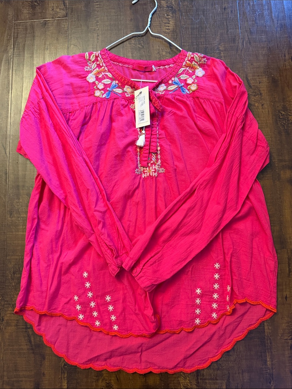 Johnny Was Hot Pink Embroidered Boho Tunic Top